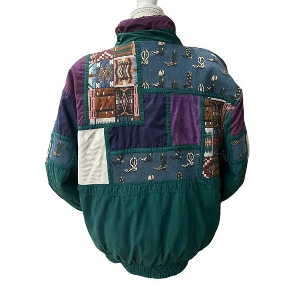 Izzi Vintage 80’s 90’s Western Cowboy Boots Patch Green Purple Jacket Size M - Picture 2 of 16